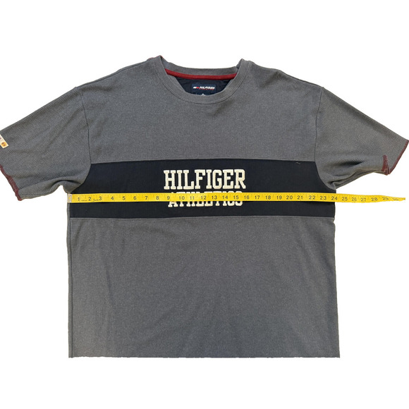 Vintage Tommy Hilfiger Athletics T-Shirt XL Gray Black Colorblock Logo Y2K 90s - Picture 5 of 8